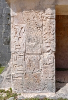 South outer pier, Lower Temple of the Jaguar, Great Ballcourt. God N, as a Pawahtun, dressed in turtleshell armor.