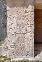 South outer pier, Lower Temple of the Jaguar, Great Ballcourt. God N, as a Pawahtun, dressed in turtleshell armor. South outer pier, Lower Temple of the Jaguar, Great Ballcourt. God N, as a Pawahtun, dressed in turtleshell armor.