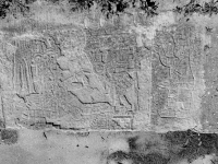 Mesoamerican scene with reclining and standing figures and a small pyramid. Chicago lakefront stone carvings between Foster Avenue and Bryn Mawr. 2013 Mesoamerican scene with reclining and standing figures and a small pyramid. Chicago lakefront stone carvings between Foster Avenue and Bryn Mawr. 2013
