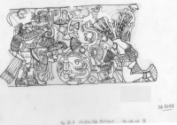 Detail of frieze from Great Ballcourt at Chichen Itza depicting a decapitated warrior, ball with Inscribed skull, and a warrior carrying a severed head. Drawing by Linda Schele, from the Schele Drawing Collection at LACMA Detail of frieze from Great Ballcourt at Chichen Itza depicting a decapitated warrior, ball with Inscribed skull, and a warrior carrying a severed head. Drawing by Linda Schele, from the Schele Drawing Collection at LACMA