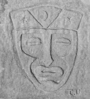 Mask with moon and stars, signed I.V. One of the best of all the lakefront carvings. Chicago lakefront stone carvings, Montrose Beach. Before 2003 Mask with moon and stars, signed I.V. One of the best of all the lakefront carvings. Chicago lakefront stone carvings, Montrose Beach. Before 2003