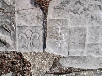 Symbol and leaves. Chicago lakefront stone carvings, Promontory Point, Hyde Park. 2005 Symbol and leaves. Chicago lakefront stone carvings, Promontory Point, Hyde Park. 2005