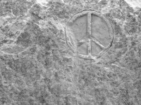 Peace sign. Chicago lakefront stone carvings at Fullerton. 2016