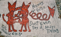 Don't even try it, Miss Thing, 1997. Chicago lakefront stone paintings, between Belmont and Diversey Harbors. Before 2003 Don't even try it, Miss Thing, 1997. Chicago lakefront stone paintings, between Belmont and Diversey Harbors. Before 2003