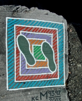 Feet on colorful grid, painted 1993, refreshed in 1997 and 2003. Chicago lakefront stone paintings, south of Montrose Harbor. 2003 Feet on colorful grid, painted 1993, refreshed in 1997 and 2003. Chicago lakefront stone paintings, south of Montrose Harbor. 2003
