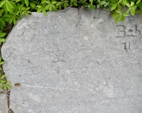 Bob 71, mystery shape and heart. Chicago lakefront stone carvings, behind La Rabida Hospital, 65th Street and the Lake. 2018