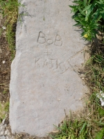 Bob + Kathy. Chicago lakefront stone carvings, Montrose Dog Beach. 2022