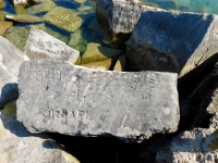 '48, Bob, Michael C, others. Chicago lakefront stone carvings, Rainbow Beach jetty. 2022