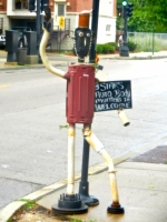 3 Stars Auto Body sidewalk muffler man in July 2011. Exceptional face and hand on this figure. 3 Stars has a proven commitment to automotive art. Lawrence Avenue near Sacramento, Chicago