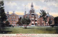 Color view of the main building, the Asylum for Feeble-Minded Children, Lincoln, Illinois, postcard