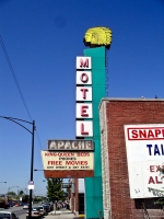 Pez sign: Apache Motel, Lincoln Avenue near Bryn Mawr