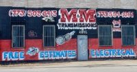 Painted storefront. M&amp;M Transmission, Kedzie Avenue at 30th