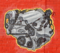 Car engine wall painting. New Zacatecas, Kedzie Avenue and 38th Place