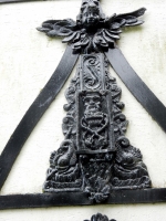 Angel and other figures on relief carving, Plas Newydd, Llangollen, Wales