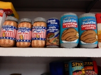 Canned meats at Lucy Sparrow's 8 'till late all-felt convenience store, on LIttle West 12th Street, under the High Line in New York.