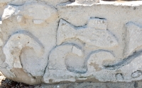 Mermaid, fish detail. Chicago lakefront stone carvings, originally at 39th Street, saved and relocated to Oakwood Beach. 2019