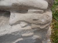 Mermaid, fish detail. Chicago lakefront stone carvings, originally at 39th Street, saved and relocated to Oakwood Beach. 2019