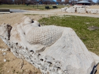 Mermaid. Chicago lakefront stone carvings, originally at 39th Street, saved and relocated to Oakwood Beach. 2019