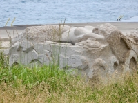 Mermaid. Chicago lakefront stone carvings, originally at 39th Street, saved and relocated to Oakwood Beach. 2019