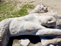 Mermaid, detail. Chicago lakefront stone carvings, originally at 39th Street, saved and relocated to Oakwood Beach. 2019