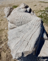 Mermaid. Chicago lakefront stone carvings, originally at 39th Street, saved and relocated to Oakwood Beach. 2019