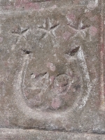 Horseshoe with stars, 49, from 12-panel carving. Chicago Lakefront stone carvings, south of La Rabida Hospital. 2023