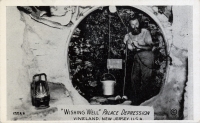 George Daynor and wishing well at the Depression Palace, Vineland, New Jersey, postcard George Daynor and wishing well at the Depression Palace, Vineland, New Jersey, postcard