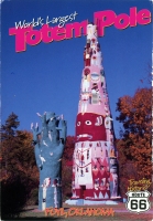 Color view of N.E. Galloway totem pole, Foyil, Oklahoma, postcard