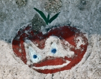 Apple. Lost. Chicago lakefront stone paintings, south of Montrose Harbor. Before 2003