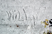 Willy 67. Lost. Chicago lakefront stone carvings, south of Montrose Harbor. 2003