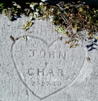 John + Char,2-27-60. Lost. Chicago lakefront stone carvings, south of Montrose Harbor. 2003