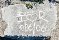 August 16, 2006, Iryna -N- Ricardo. Lost. Chicago lakefront stone carvings, south of Montrose Harbor. 2008