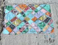 Colorful pattern, painted 1995 and refreshed 1997. Lost. Chicago lakefront stone paintings, south of Montrose Harbor. 2003