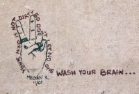 Your mind is not dirty, Megan A., November 2001. Unity. Lost. Chicago lakefront stone drawings, south of Montrose Harbor. 2002