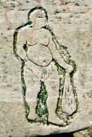 Caveman. Aron Packer photo. Chicago lakefront stone carvings, Montrose Harbor. 1988