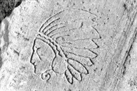 Indian profile. Aron Packer photo. Chicago lakefront stone carvings, Montrose Harbor.
