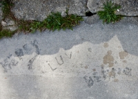 Kerry Luv Bernie(?) Chicago lakefront stone carvings, south of Montrose Harbor. 2017