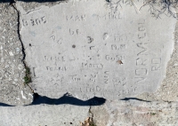 Autograph rock: Norm, Marzy, Gush, Rob, Mike and many others. Chicago lakefront stone carvings, south of Montrose Harbor. 2008