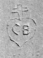 CB, heart with cross. Chicago lakefront stone carvings, south of Montrose Harbor. 2008. Still visible CB, heart with cross. Chicago lakefront stone carvings, south of Montrose Harbor. 2008. Still visible