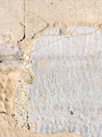 "V" peace sign gesture. Chicago lakefront stone carvings, Montrose Dog Beach. 2022