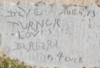 August 4, 1973, Dave Turner Loves Barbara 4 Ever. Chicago lakefront stone carvings, Montrose Dog Beach. 2017 August 4, 1973, Dave Turner Loves Barbara 4 Ever. Chicago lakefront stone carvings, Montrose Dog Beach. 2017