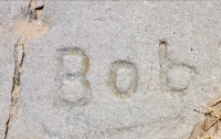 Bob, detail. Chicago lakefront stone carvings, near Montrose Beach. 2017