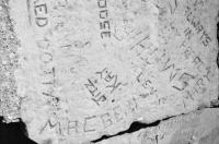 Autograph rock: Jitz, Kay, Mac, Geri, Len, Mary and others. Always in my heart. Chicago lakefront stone carvings, Montrose Beach. 2000