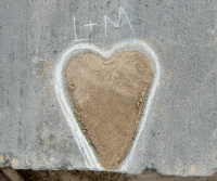 L+M Heart, for Leilani and Mike Falger, level 2. Chicago lakefront stone carvings, Montrose Beach. 2023 L+M Heart, for Leilani and Mike Falger, level 2. Chicago lakefront stone carvings, Montrose Beach. 2023