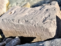 HE, Lynn, others. Chicago lakefront stone carvings, behind La Rabida Hospital. 2025