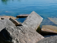 WEJ, RK, Jim. Chicago lakefront stone carvings, behind La Rabida Hospital, 65th Street and the Lake. 2026