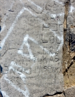 Autograph rock: LEN, RAK, HOC, LOL, FRA, KAS, SPIK, Gene 1958. Chicago lakefront stone carvings, between 45th Street and Hyde Park Blvd. 2018 Autograph rock: LEN, RAK, HOC, LOL, FRA, KAS, SPIK, Gene 1958. Chicago lakefront stone carvings, between 45th Street and Hyde Park Blvd. 2018
