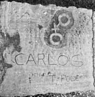 Male/Female symbols, peace symbol (lower left), Big D, Carlos, CHR, T-Pode 7/4/68, Maursen, others. Chicago lakefront stone carvings, between 45th Street and Hyde Park Blvd. 2019