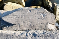 REW 7/11/32, 4-66, Babe Kane, I.P.V., Mr. + Mrs. FM. Babe Kabe was a 1930s actress who came from Chicago. Chicago lakefront stone carvings, between 45th Street and Hyde Park Blvd. 2021