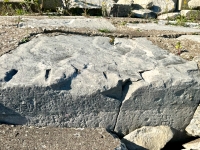 Boner(?), P, 68 on front of Jack and Doloreses Rock. Chicago lakefront stone carvings, between 45th Street and Hyde Park Blvd. 2023